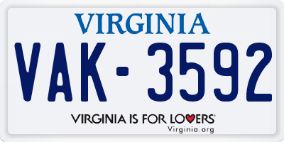 VA license plate VAK3592
