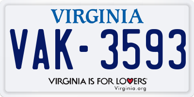 VA license plate VAK3593