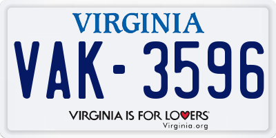 VA license plate VAK3596