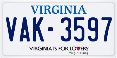 VA license plate VAK3597