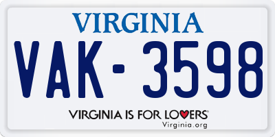VA license plate VAK3598