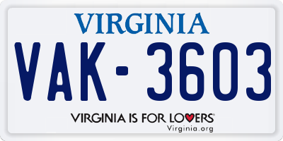 VA license plate VAK3603
