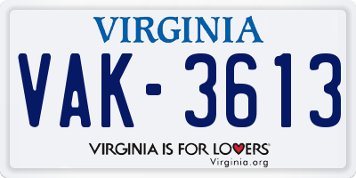 VA license plate VAK3613