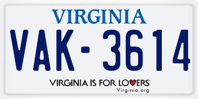 VA license plate VAK3614