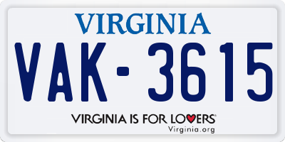 VA license plate VAK3615