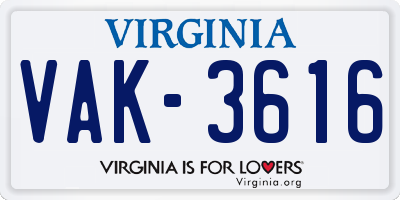 VA license plate VAK3616