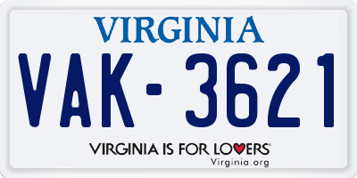 VA license plate VAK3621