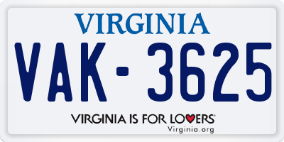 VA license plate VAK3625