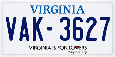 VA license plate VAK3627