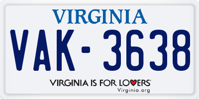 VA license plate VAK3638