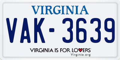 VA license plate VAK3639