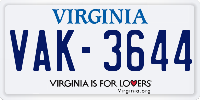 VA license plate VAK3644