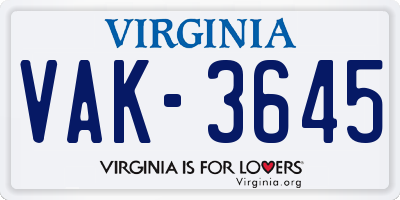 VA license plate VAK3645