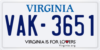 VA license plate VAK3651