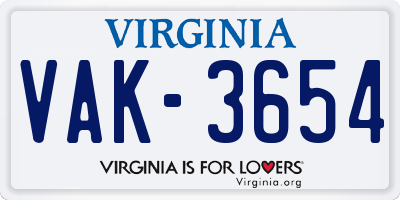VA license plate VAK3654