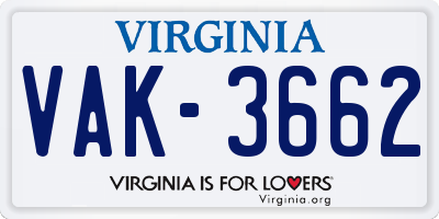 VA license plate VAK3662