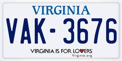 VA license plate VAK3676