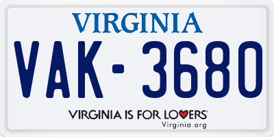 VA license plate VAK3680