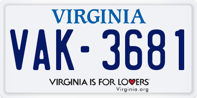VA license plate VAK3681