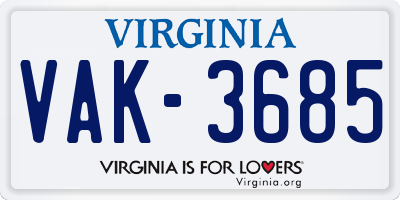 VA license plate VAK3685