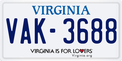 VA license plate VAK3688