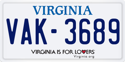 VA license plate VAK3689