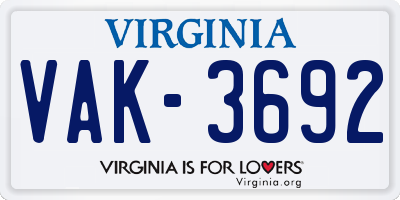 VA license plate VAK3692