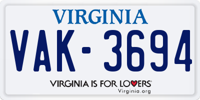 VA license plate VAK3694