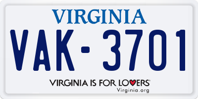 VA license plate VAK3701