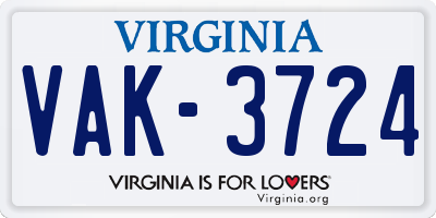 VA license plate VAK3724