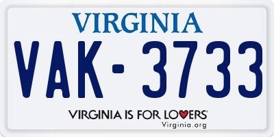 VA license plate VAK3733