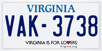 VA license plate VAK3738