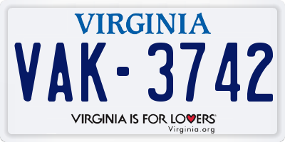 VA license plate VAK3742