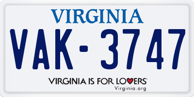 VA license plate VAK3747
