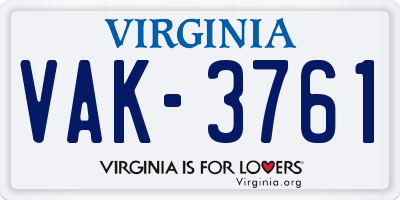 VA license plate VAK3761