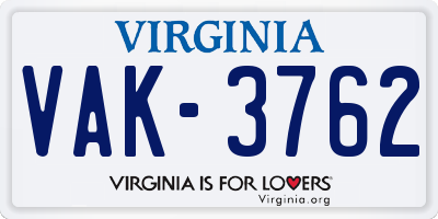 VA license plate VAK3762