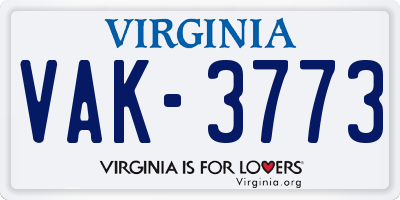 VA license plate VAK3773