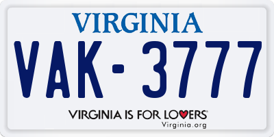 VA license plate VAK3777