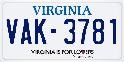 VA license plate VAK3781