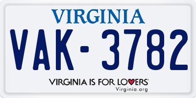 VA license plate VAK3782