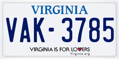 VA license plate VAK3785
