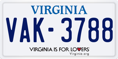 VA license plate VAK3788