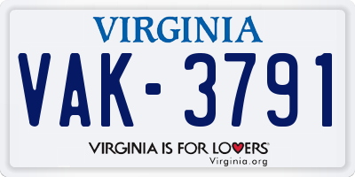VA license plate VAK3791