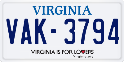 VA license plate VAK3794
