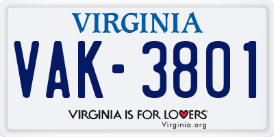 VA license plate VAK3801