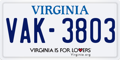 VA license plate VAK3803