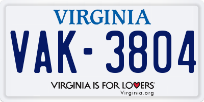 VA license plate VAK3804
