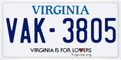 VA license plate VAK3805