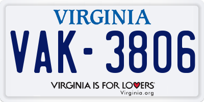 VA license plate VAK3806