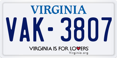 VA license plate VAK3807